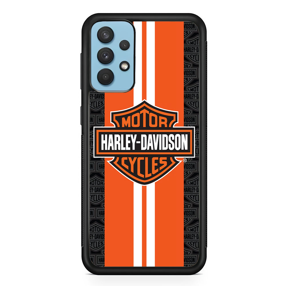 Harley Davidson White Striped Orange Samsung Galaxy A32 Case-Mobile Phone Case-Rubber Black (2D Case)-Altracase