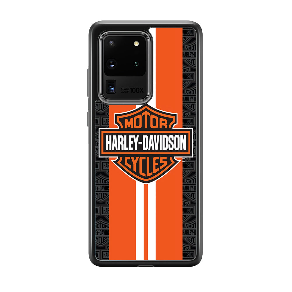 Harley Davidson White Striped Orange Samsung Galaxy S20 Ultra Case-Mobile Phone Case-Rubber Black (2D Case)-Altracase