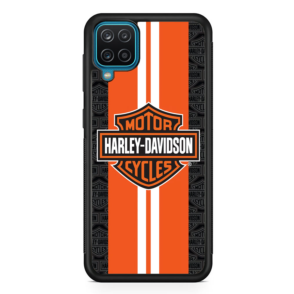 Harley Davidson White Striped Orange Samsung Galaxy A12 Case-Mobile Phone Case-Rubber Black (2D Case)-Altracase