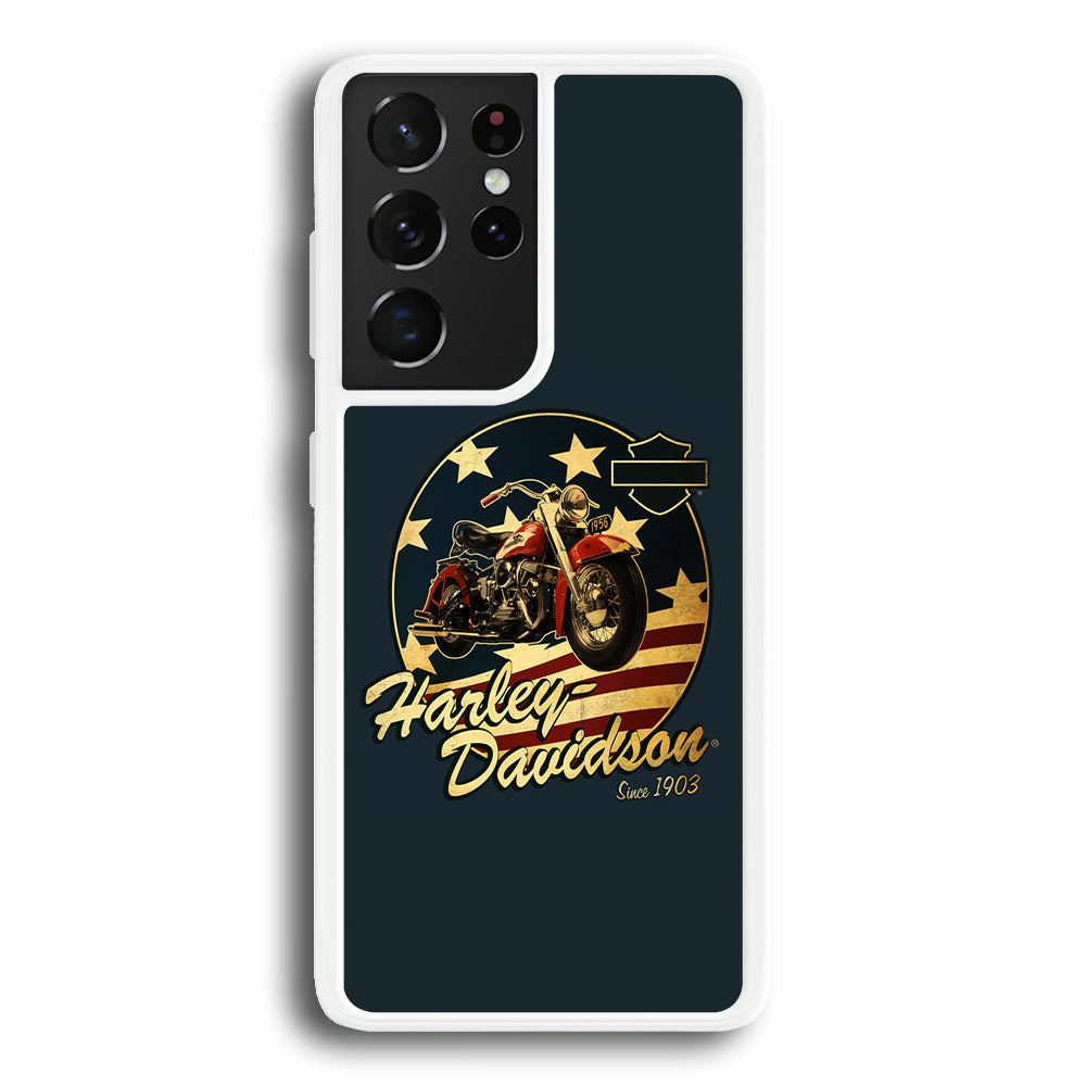 Harley Vintage Logo Samsung Galaxy S21 Ultra Case-Phone Case-Rubber White (2D Case)-Altracase