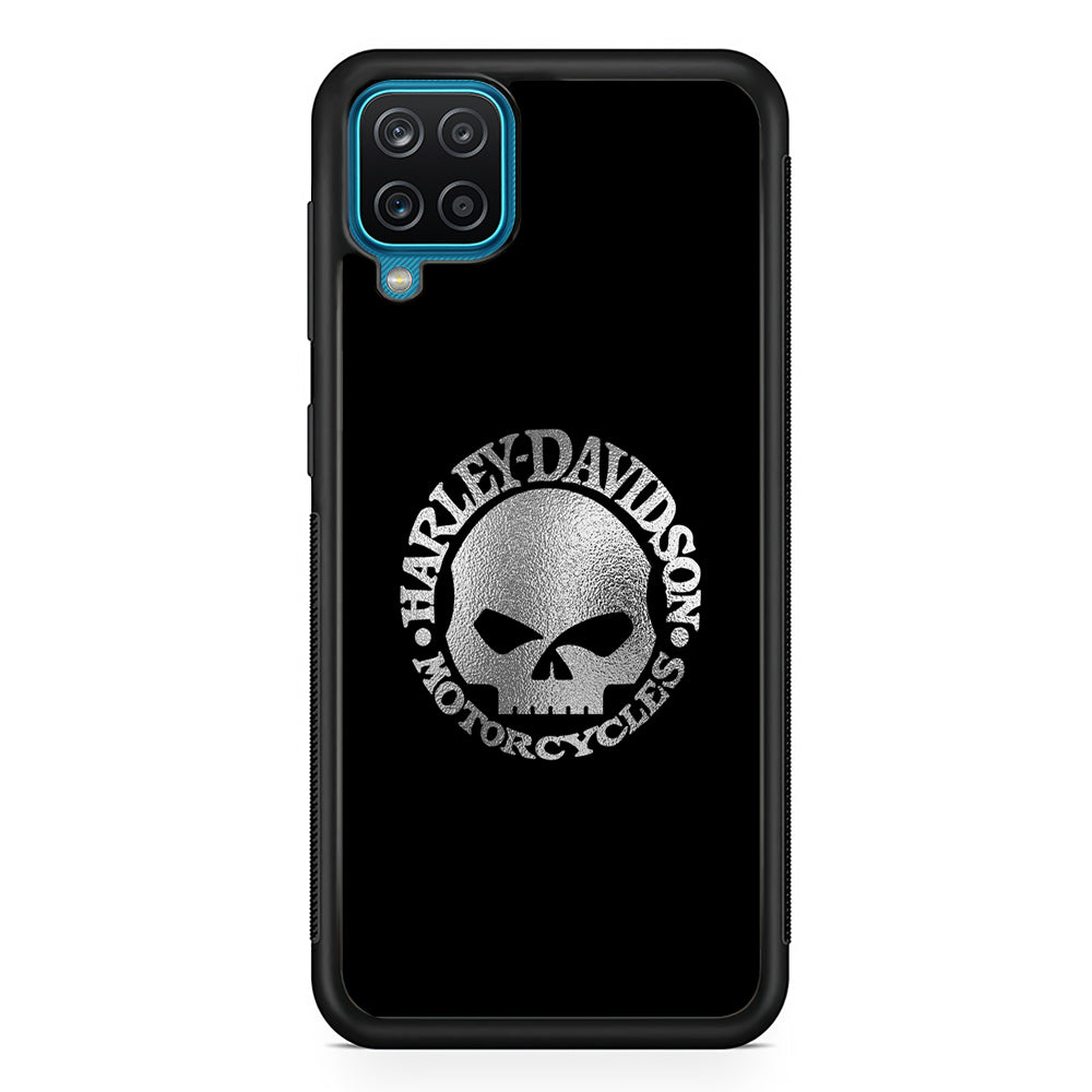 Harley Davidson Skull Silver Samsung Galaxy A12 Case-Mobile Phone Case-Rubber Black (2D Case)-Altracase