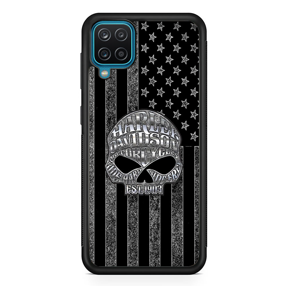Harley Davidson US Flag Silver Samsung Galaxy A12 Case-Mobile Phone Case-Rubber Black (2D Case)-Altracase