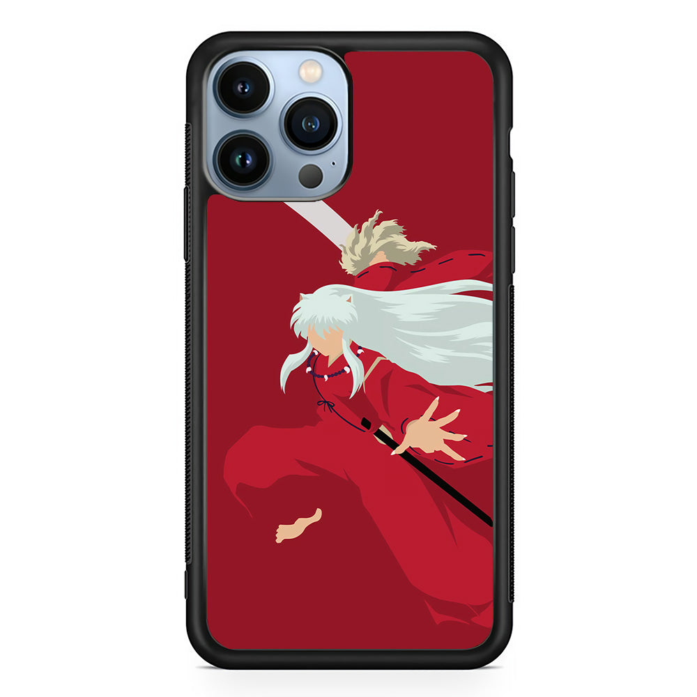 Inuyasha Red Background iPhone 15 Pro Max Case-Phone Case-Rubber Black (2D Case)-Altracase
