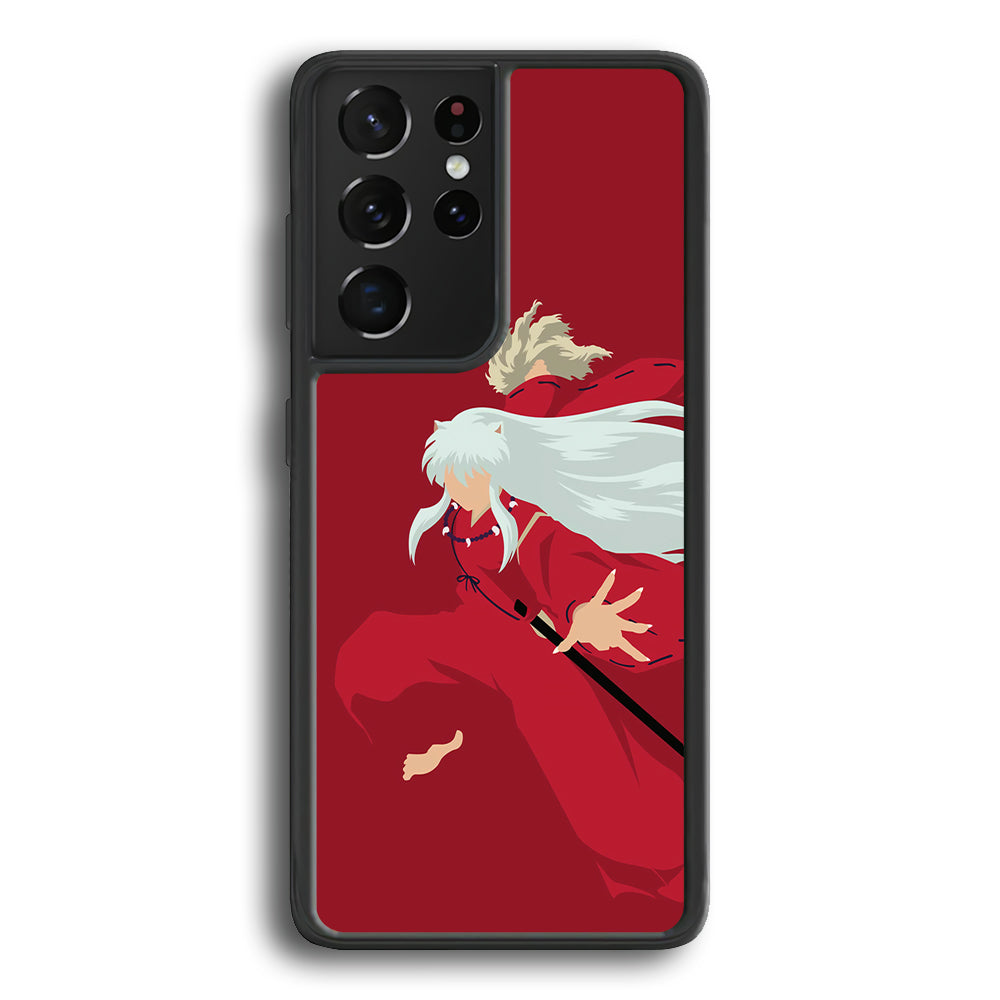 Inuyasha Red Background Samsung Galaxy S23 Ultra Case-Phone Case-Rubber Black (2D Case)-Altracase