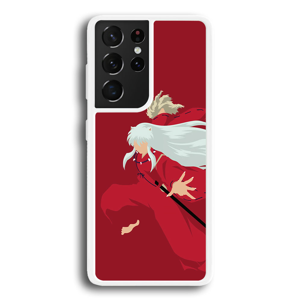 Inuyasha Red Background Samsung Galaxy S23 Ultra Case-Phone Case-Rubber White (2D Case)-Altracase