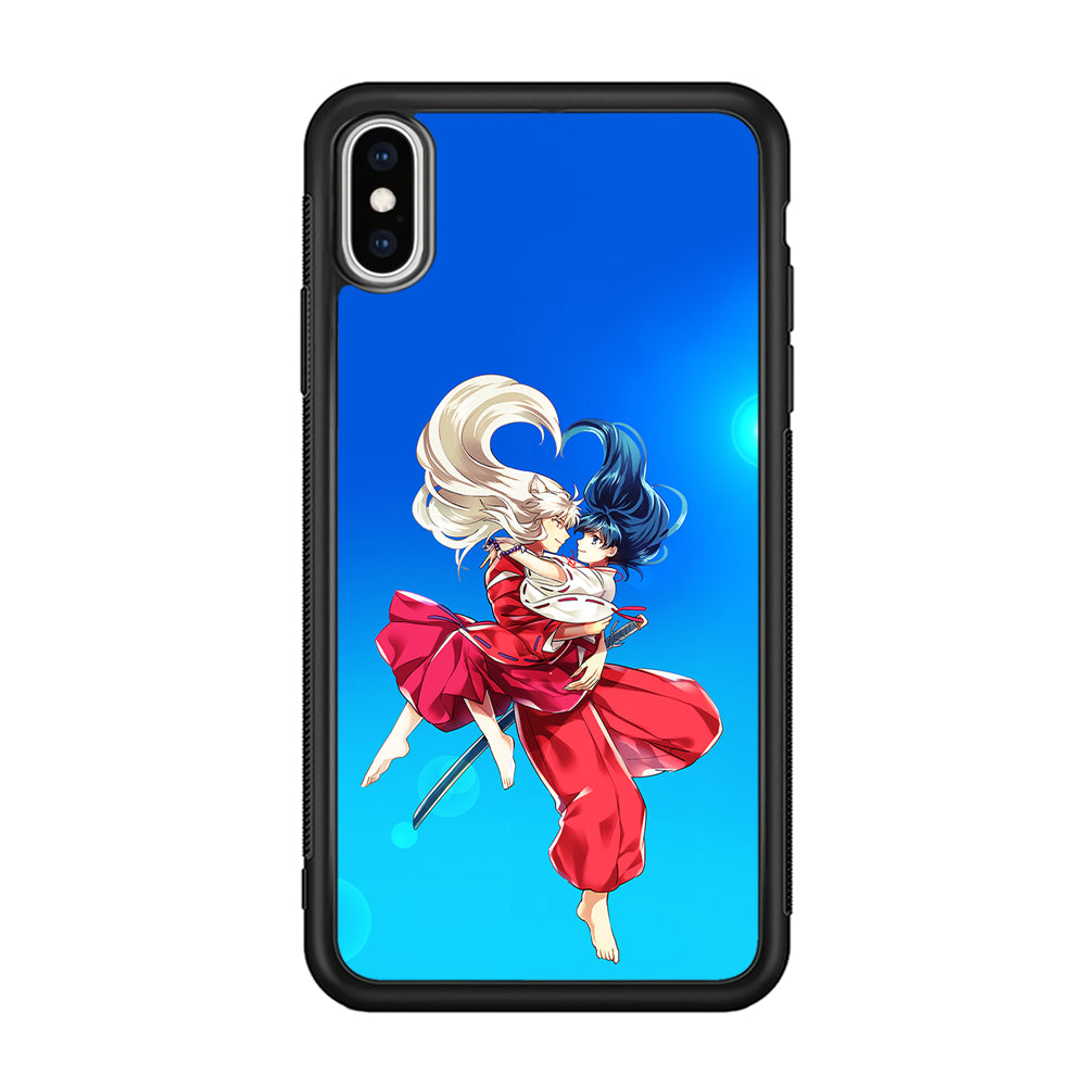 Inuyasha and Kagome Romantic iPhone Xs Case-Phone Case-Rubber Black (2D Case)-Altracase