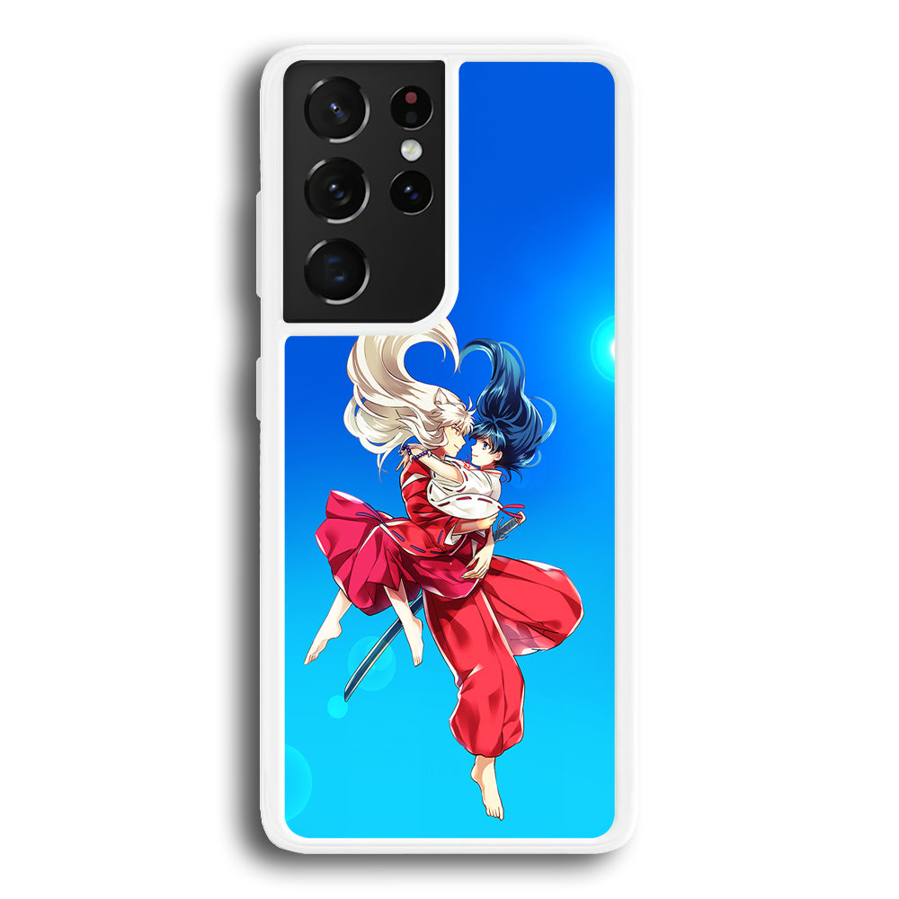 Inuyasha and Kagome Romantic Samsung Galaxy S23 Ultra Case-Phone Case-Rubber White (2D Case)-Altracase