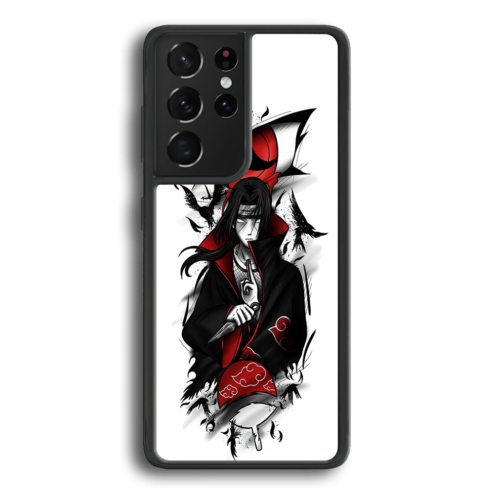 Itachi Uchiha White Samsung Galaxy S23 Ultra Case-Phone Case-Rubber Black (2D Case)-Altracase