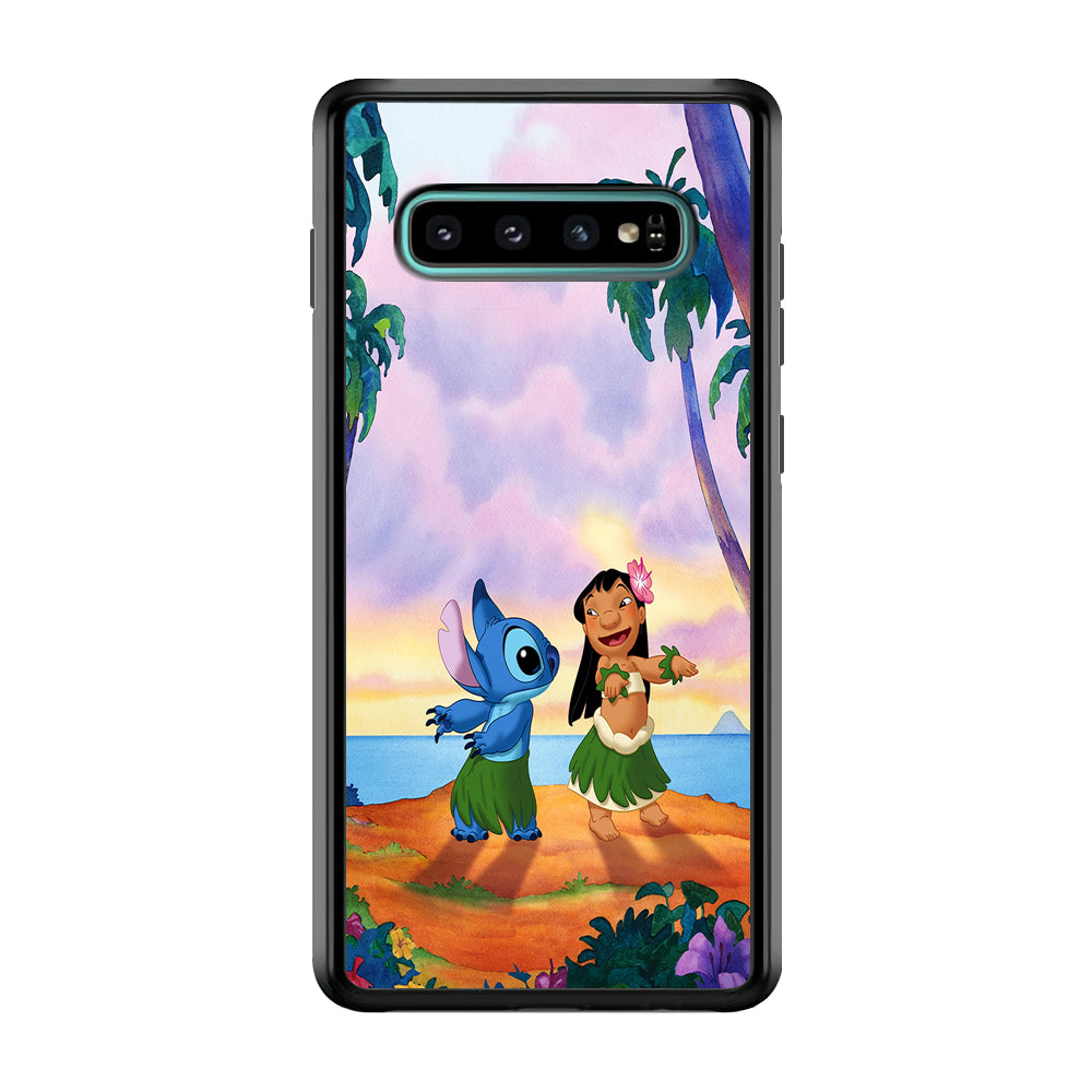 Lilo and Stitch Dancing Samsung Galaxy S10 Case-Phone Case-Rubber Black (2D Case)-Altracase
