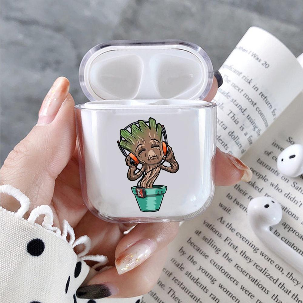 Little Groot Listening to Music Hard Plastic Protective Clear Case Cover For Apple Airpods-AirPod Case-Altracase