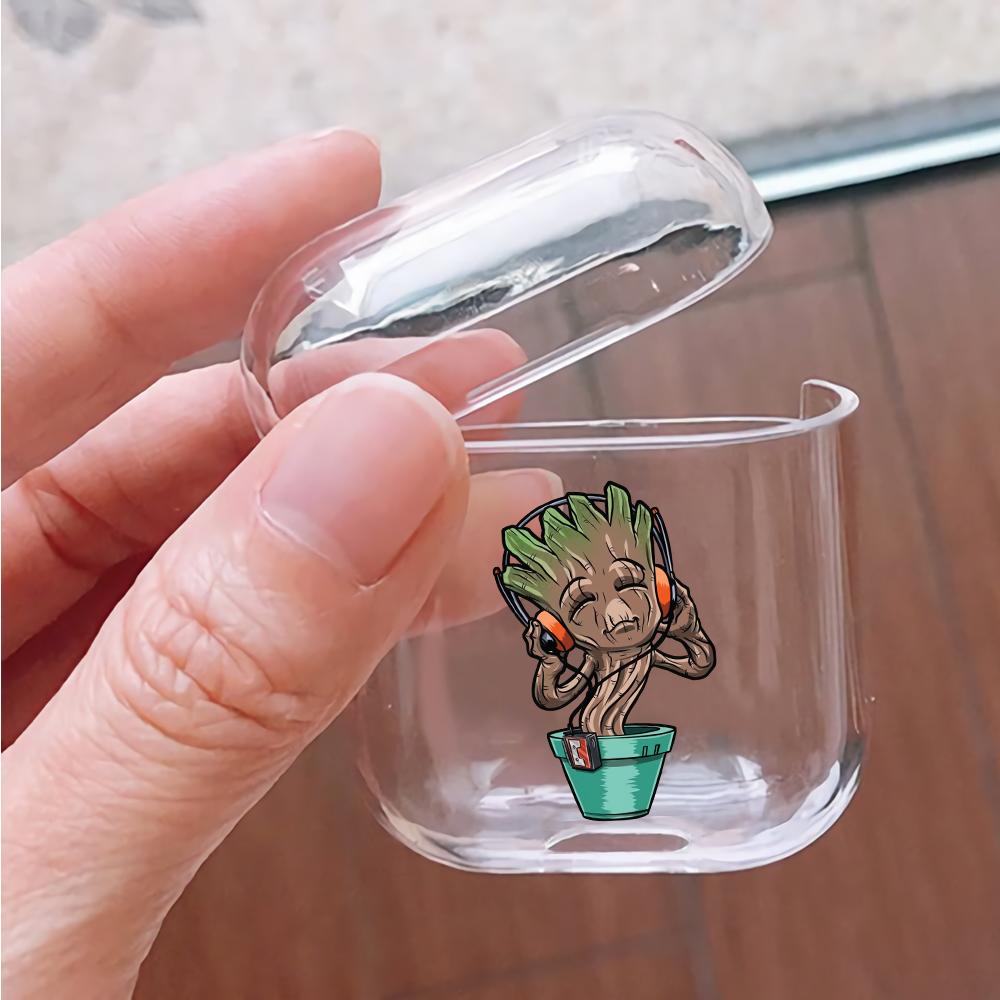 Little Groot Listening to Music Hard Plastic Protective Clear Case Cover For Apple Airpods-AirPod Case-Altracase