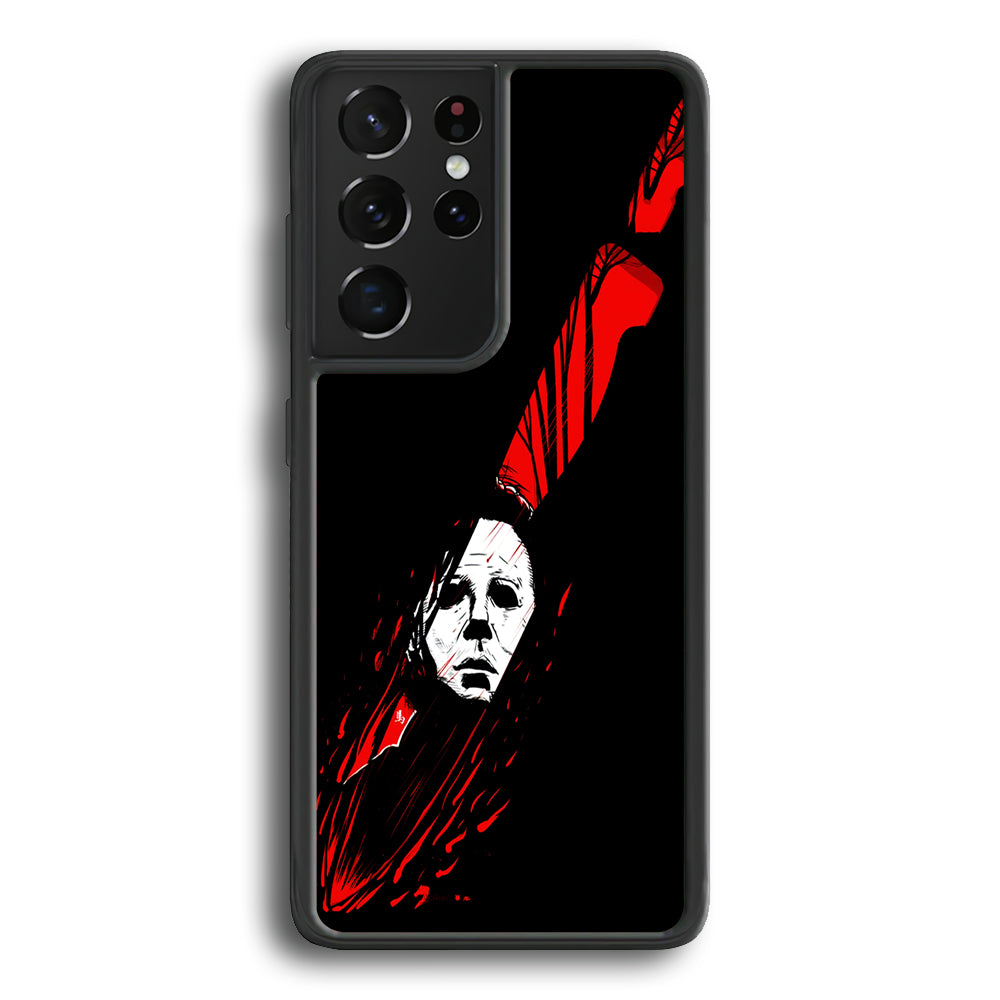 Michael Myers Knife Blood Samsung Galaxy S25 Ultra Case-Phone Case-Rubber Black (2D Case)-Altracase