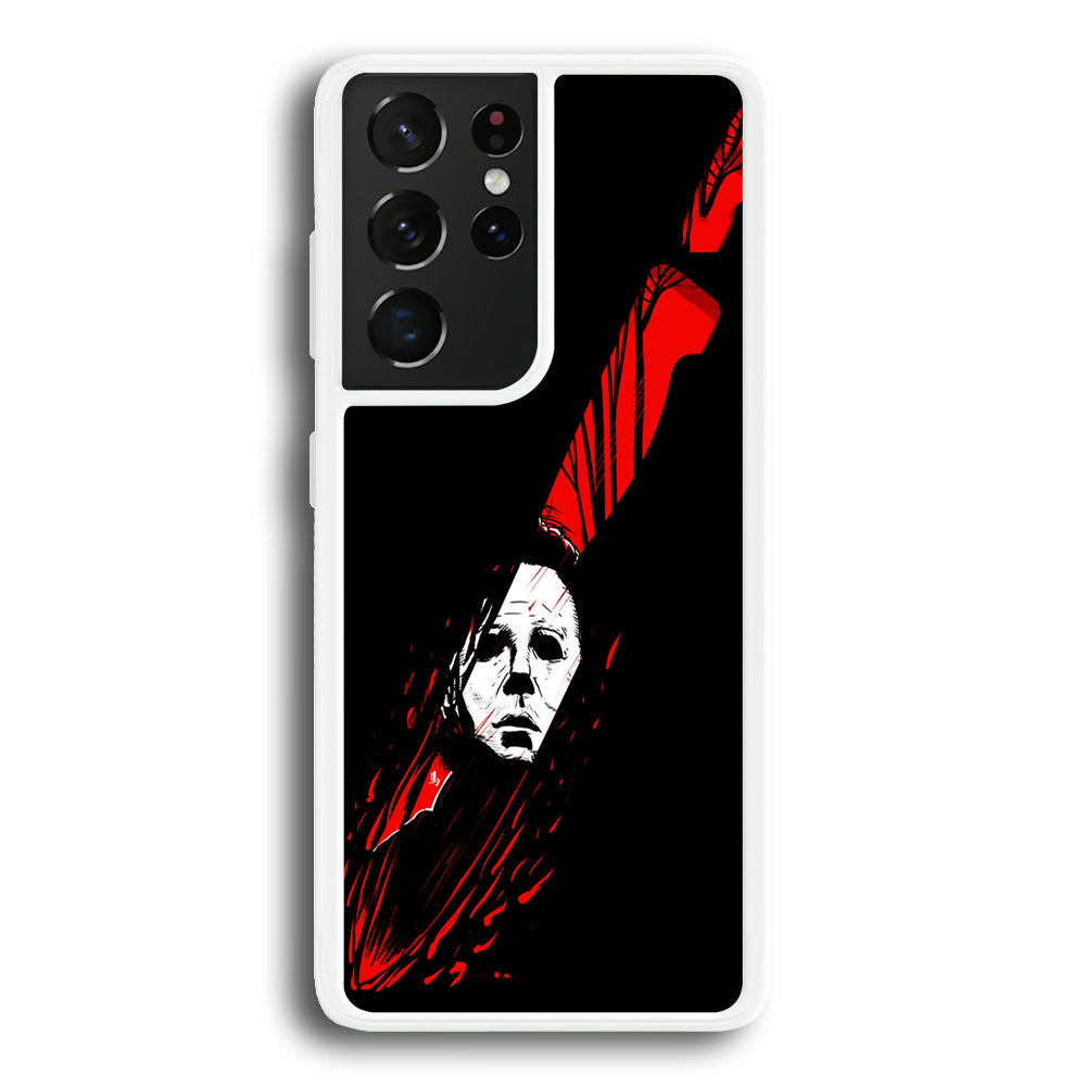 Michael Myers Knife Blood Samsung Galaxy S21 Ultra Case-Phone Case-Rubber White (2D Case)-Altracase