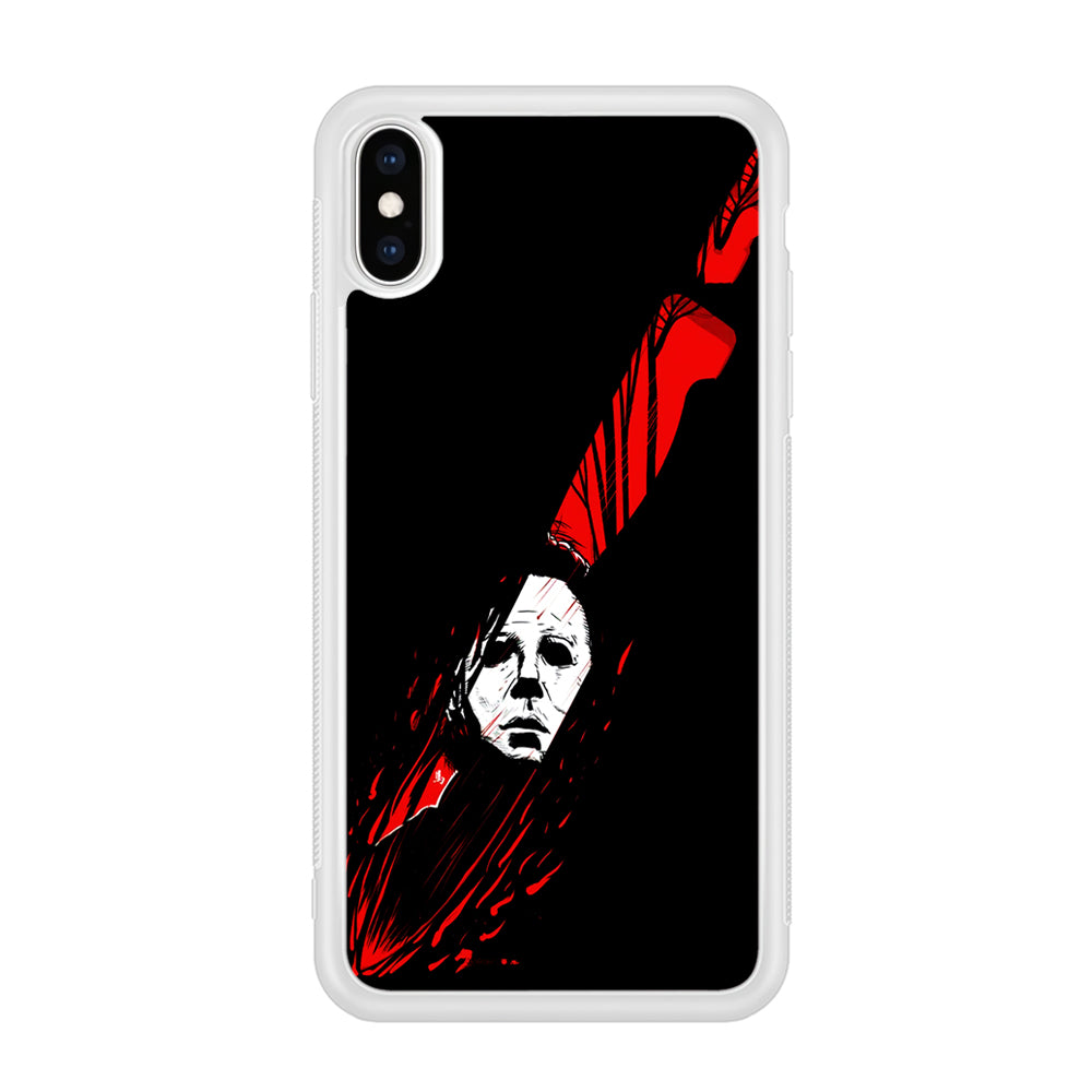 Michael Myers Knife Blood iPhone Xs Case-Phone Case-Rubber White (2D Case)-Altracase