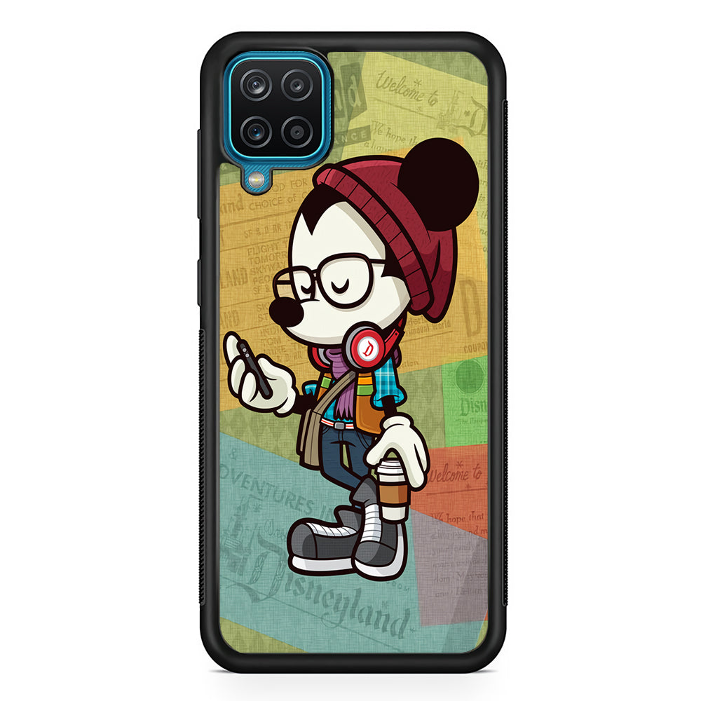 Mickey Mouse Hipster Style Samsung Galaxy A12 Case-Phone Case-Rubber Black (2D Case)-Altracase