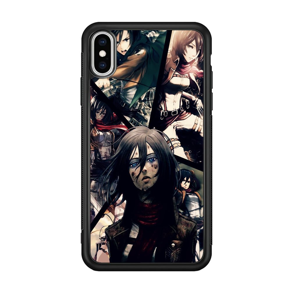 Mikasa Ackerman Collage iPhone Xs Case-Phone Case-Rubber Black (2D Case)-Altracase