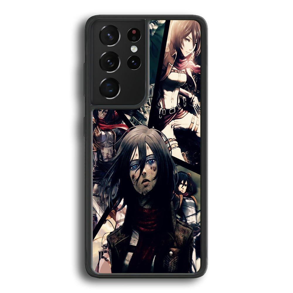 Mikasa Ackerman Collage Samsung Galaxy S21 Ultra Case-Phone Case-Rubber Black (2D Case)-Altracase