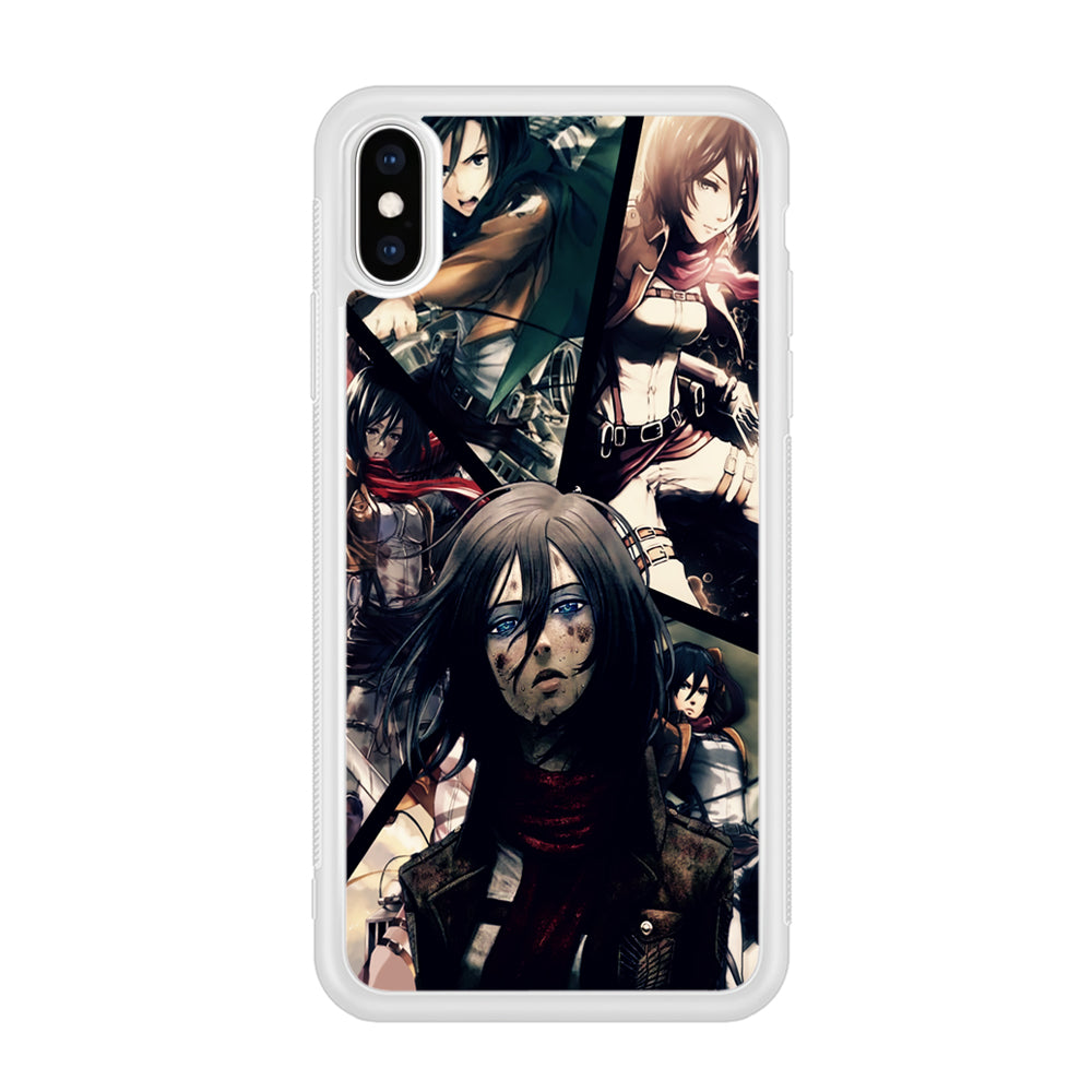 Mikasa Ackerman Collage iPhone Xs Case-Phone Case-Rubber White (2D Case)-Altracase