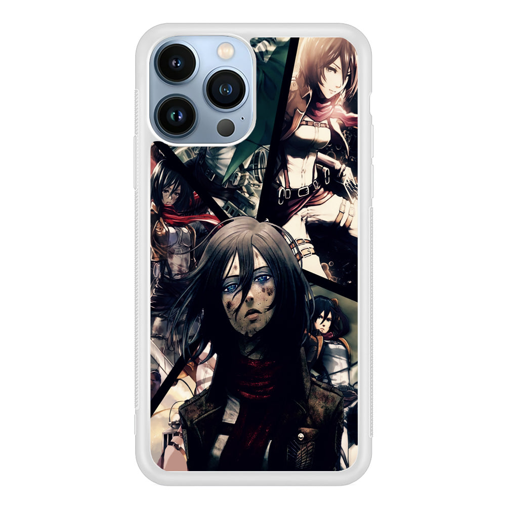 Mikasa Ackerman Collage iPhone 15 Pro Max Case-Phone Case-Rubber White (2D Case)-Altracase