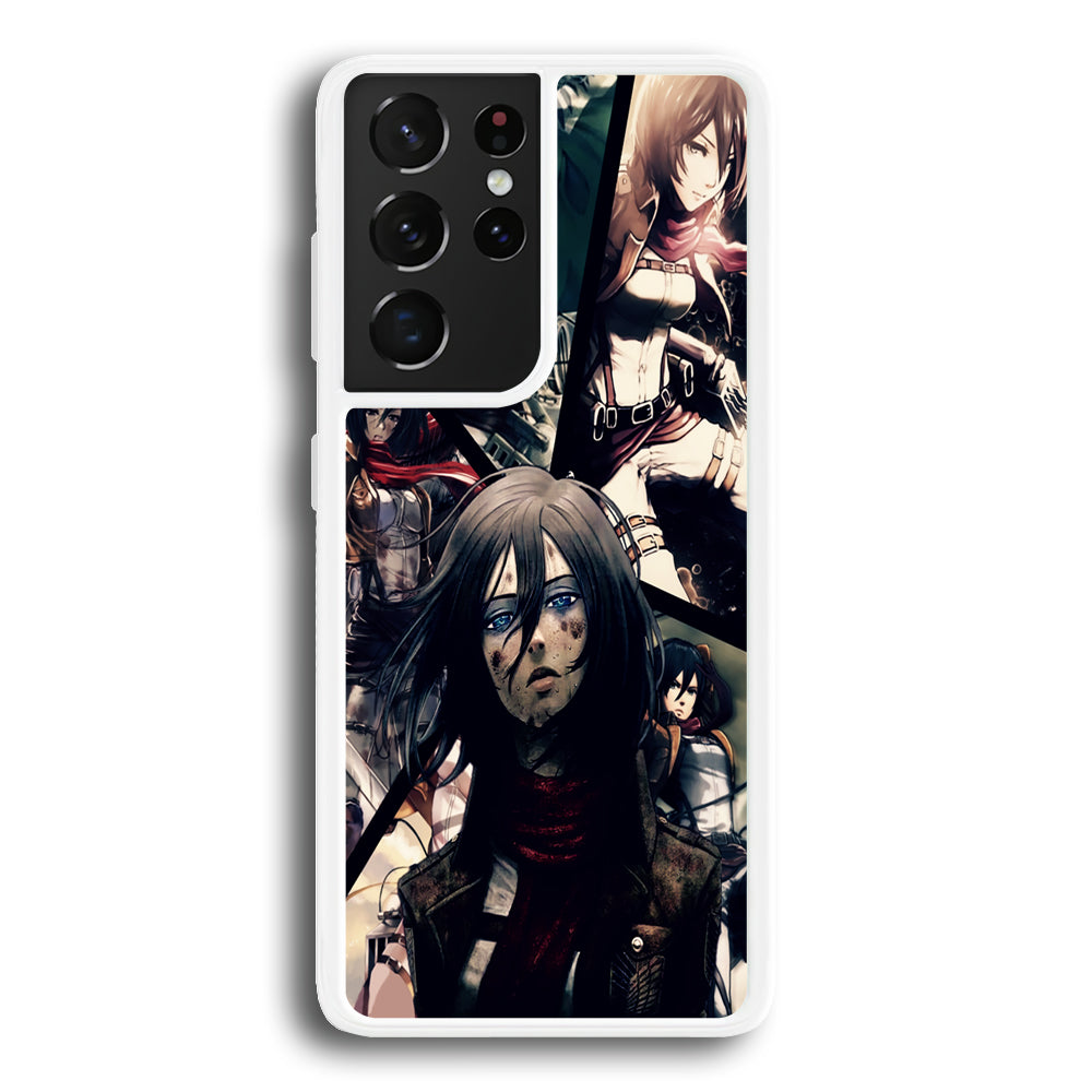 Mikasa Ackerman Collage Samsung Galaxy S21 Ultra Case-Phone Case-Rubber White (2D Case)-Altracase