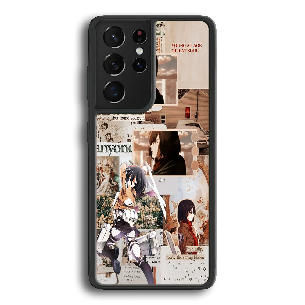 Mikasa Attack On Titan Aesthetic Samsung Galaxy S21 Ultra Case-Phone Case-Rubber Black (2D Case)-Altracase