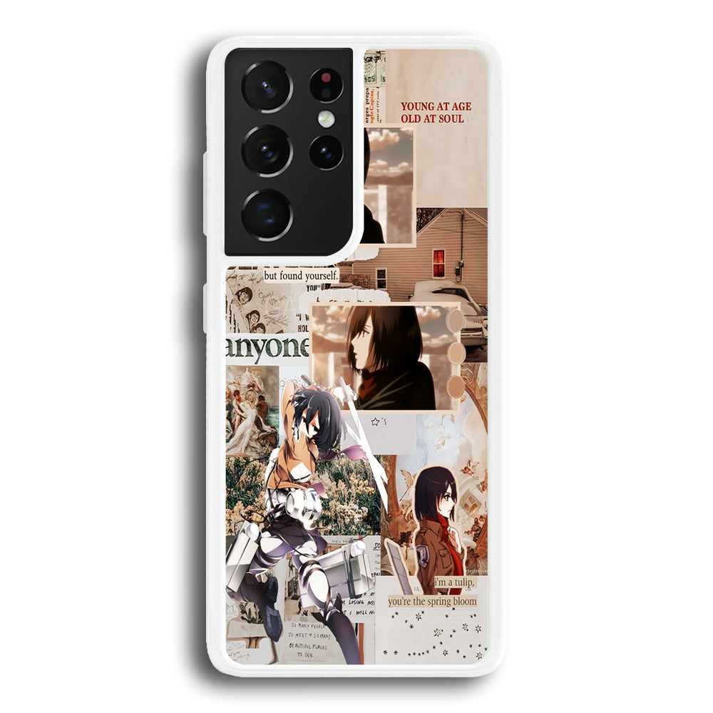 Mikasa Attack On Titan Aesthetic Samsung Galaxy S21 Ultra Case-Phone Case-Rubber White (2D Case)-Altracase