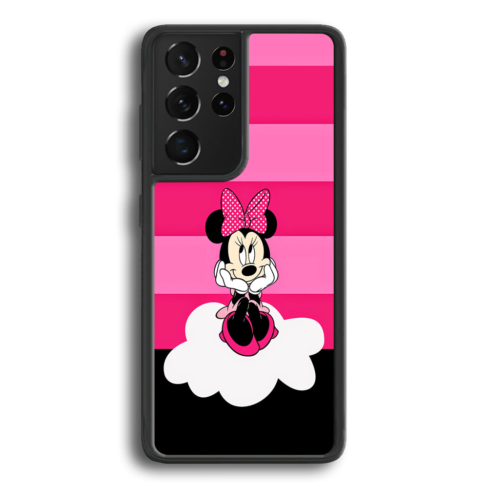 Minnie Mouse Pink Stripe Samsung Galaxy S21 Ultra Case-Phone Case-Rubber Black (2D Case)-Altracase