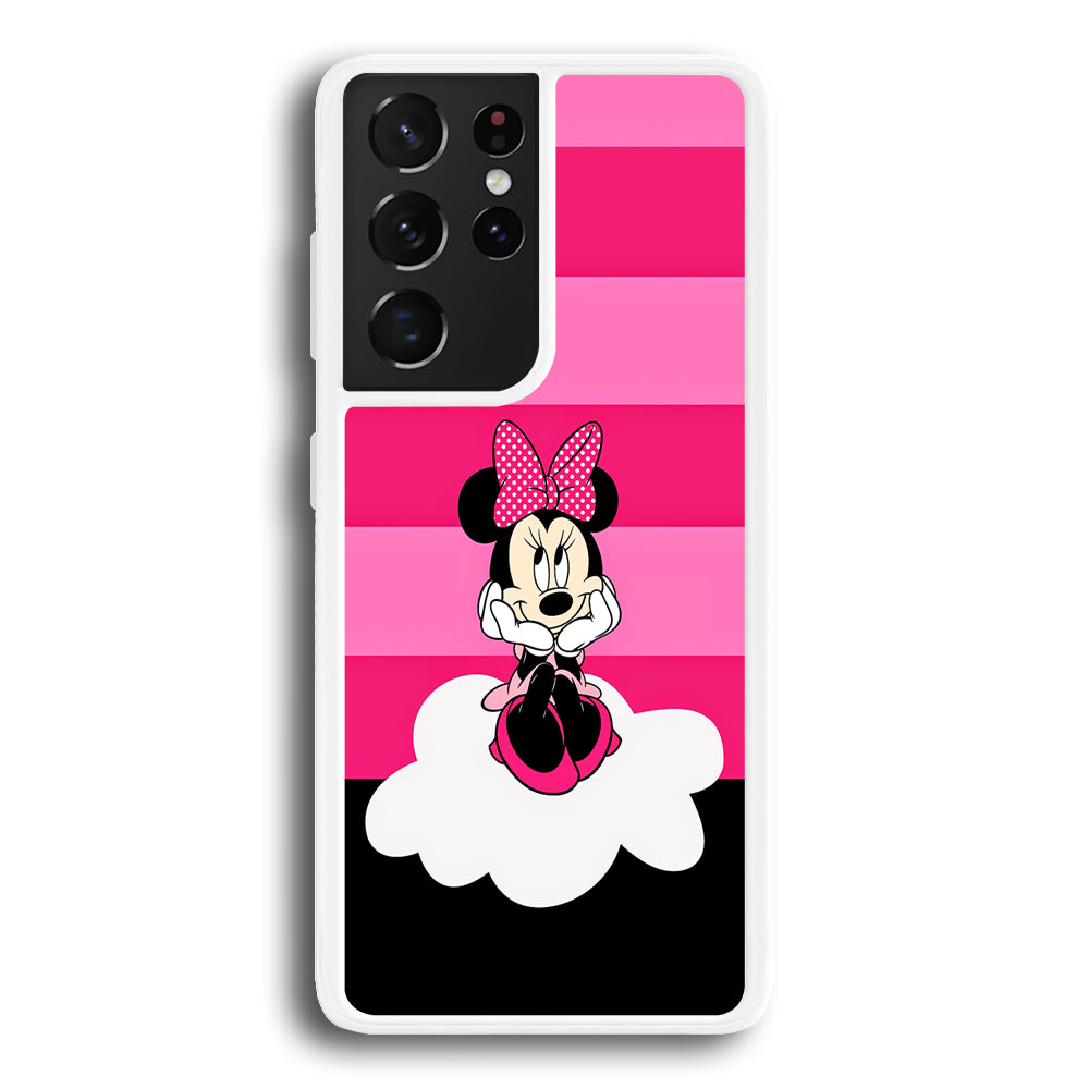 Minnie Mouse Pink Stripe Samsung Galaxy S21 Ultra Case-Phone Case-Rubber White (2D Case)-Altracase