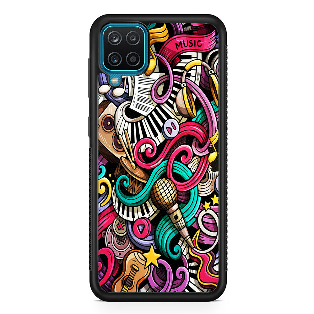 Music Doodle Art Samsung Galaxy A12 Case-Phone Case-Rubber Black (2D Case)-Altracase