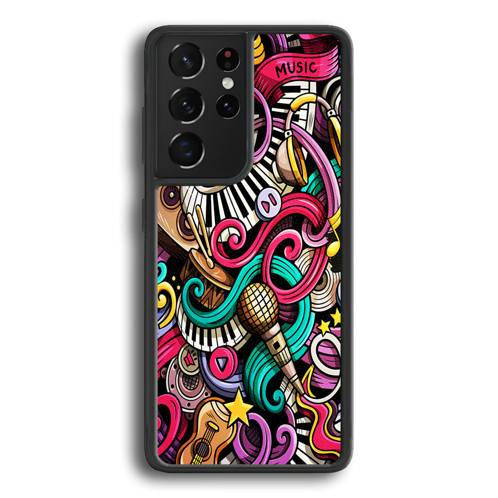 Music Doodle Art Samsung Galaxy S21 Ultra Case-Phone Case-Rubber Black (2D Case)-Altracase
