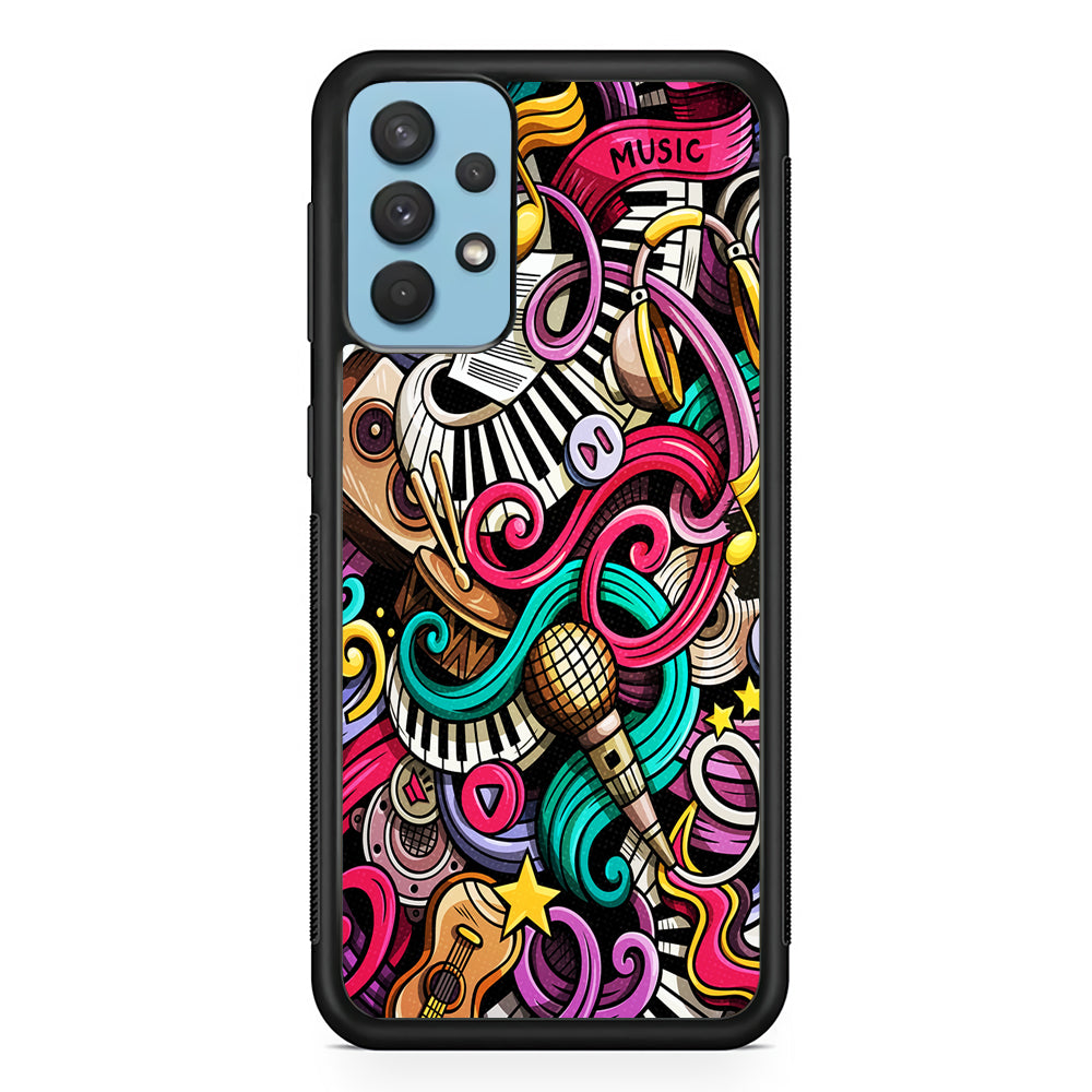 Music Doodle Art Samsung Galaxy A32 Case-Phone Case-Rubber Black (2D Case)-Altracase