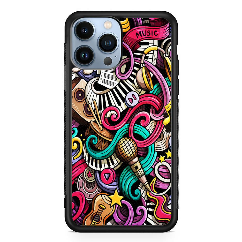 Music Doodle Art iPhone 15 Pro Max Case-Phone Case-Rubber Black (2D Case)-Altracase