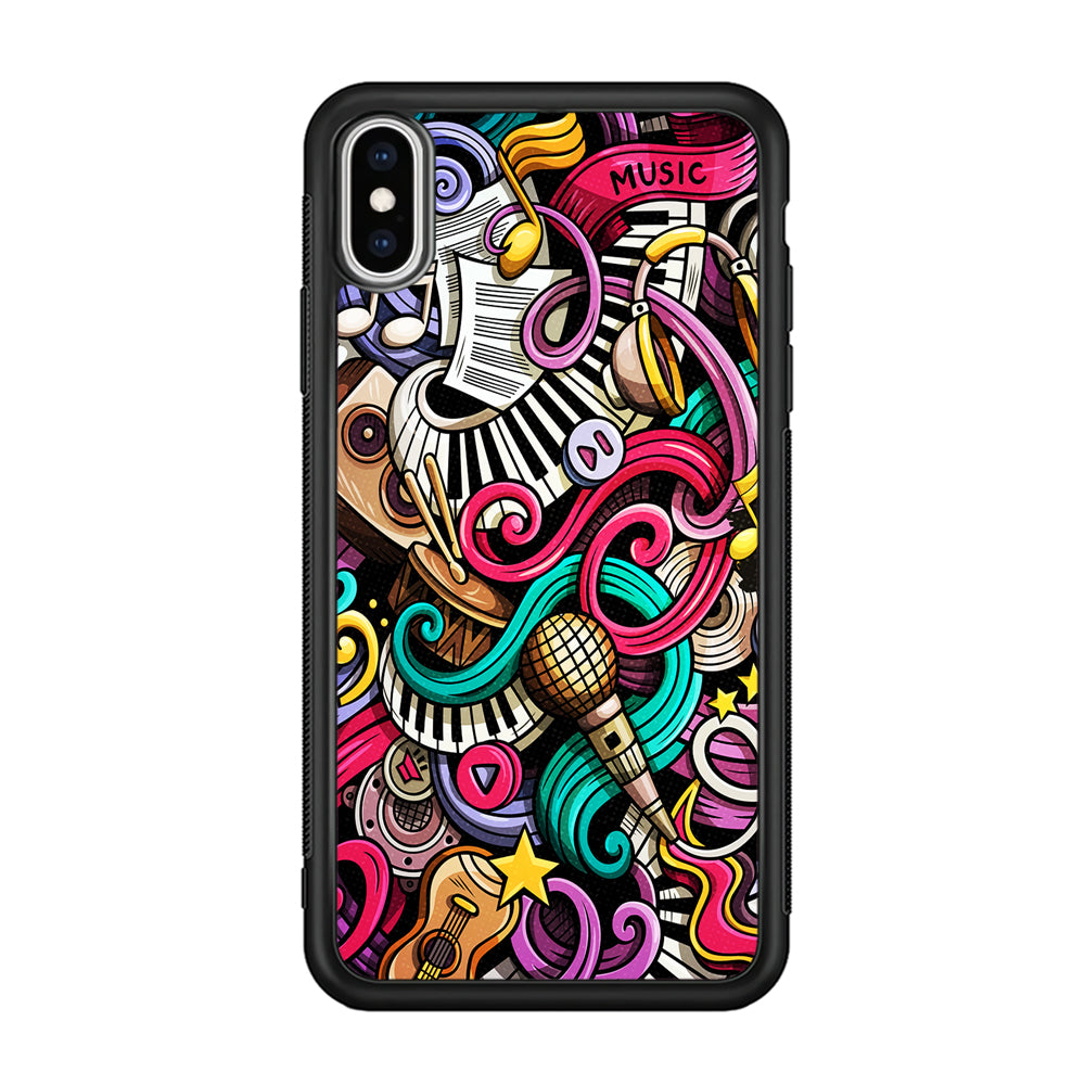 Music Doodle Art iPhone Xs Case-Phone Case-Rubber Black (2D Case)-Altracase