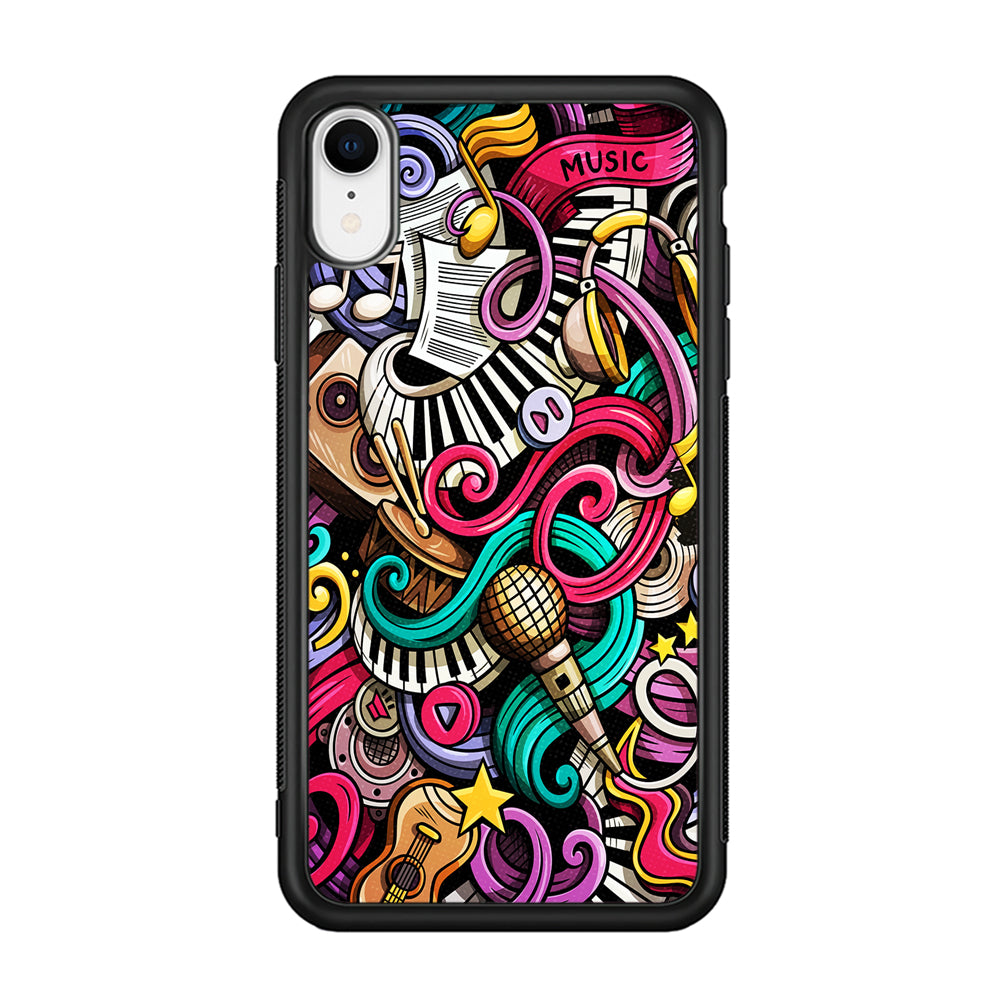 Music Doodle Art iPhone XR Case-Phone Case-Rubber Black (2D Case)-Altracase