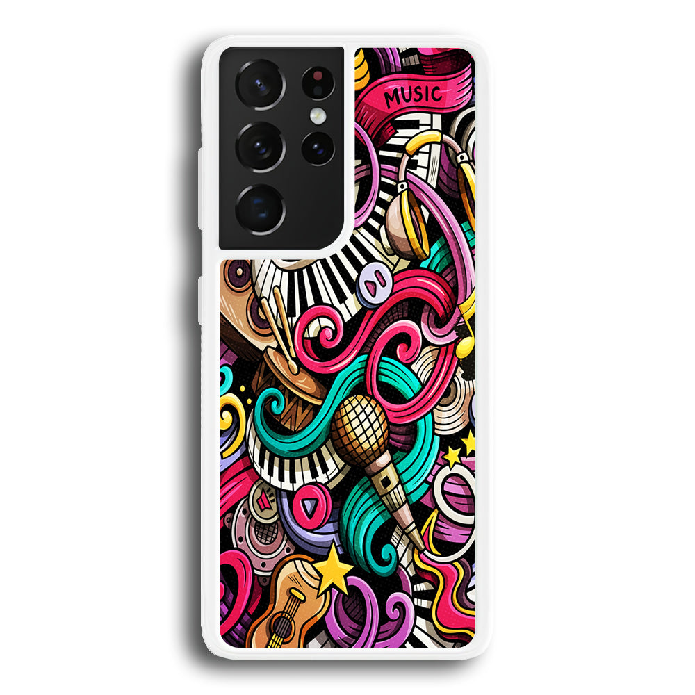 Music Doodle Art Samsung Galaxy S21 Ultra Case-Phone Case-Rubber White (2D Case)-Altracase