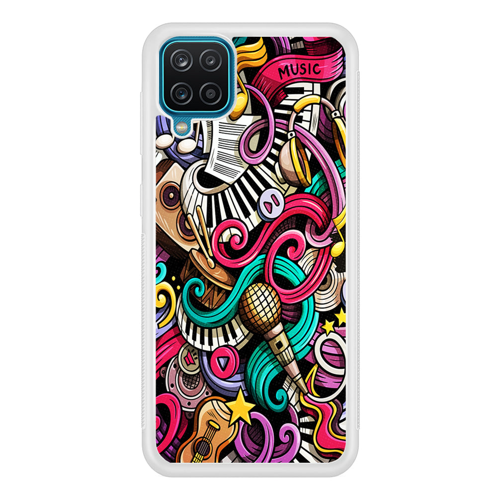 Music Doodle Art Samsung Galaxy A12 Case-Phone Case-Rubber White (2D Case)-Altracase