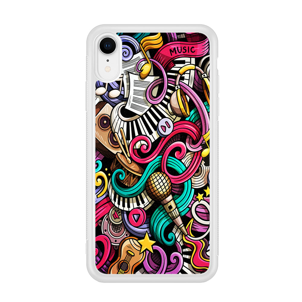 Music Doodle Art iPhone XR Case-Phone Case-Rubber White (2D Case)-Altracase