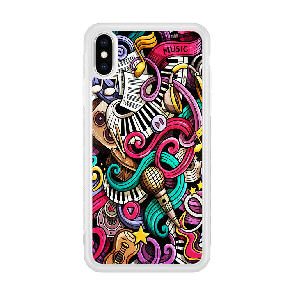 Music Doodle Art iPhone Xs Case-Phone Case-Rubber White (2D Case)-Altracase