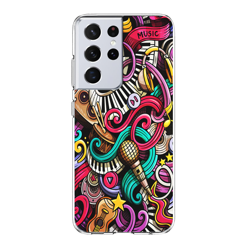 Music Doodle Art Samsung Galaxy S21 Ultra Case-Phone Case-Clear Soft Case-Altracase
