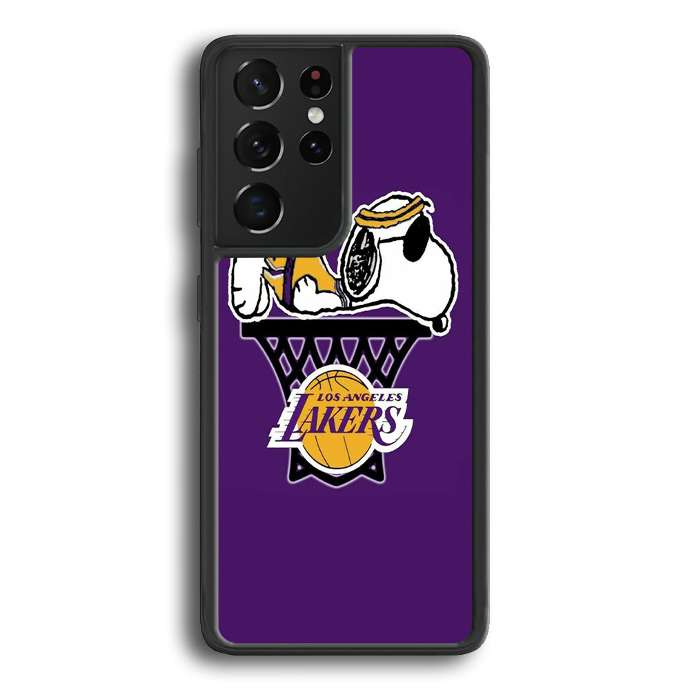 NBA Lakers Snoopy Basketball Samsung Galaxy S21 Ultra Case-Phone Case-Rubber Black (2D Case)-Altracase