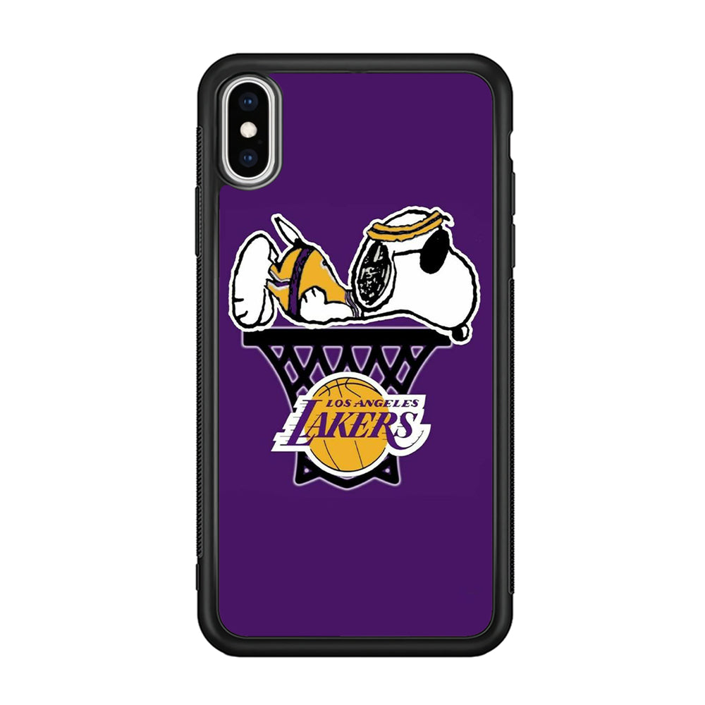 NBA Lakers Snoopy Basketball iPhone Xs Case-Phone Case-Rubber Black (2D Case)-Altracase