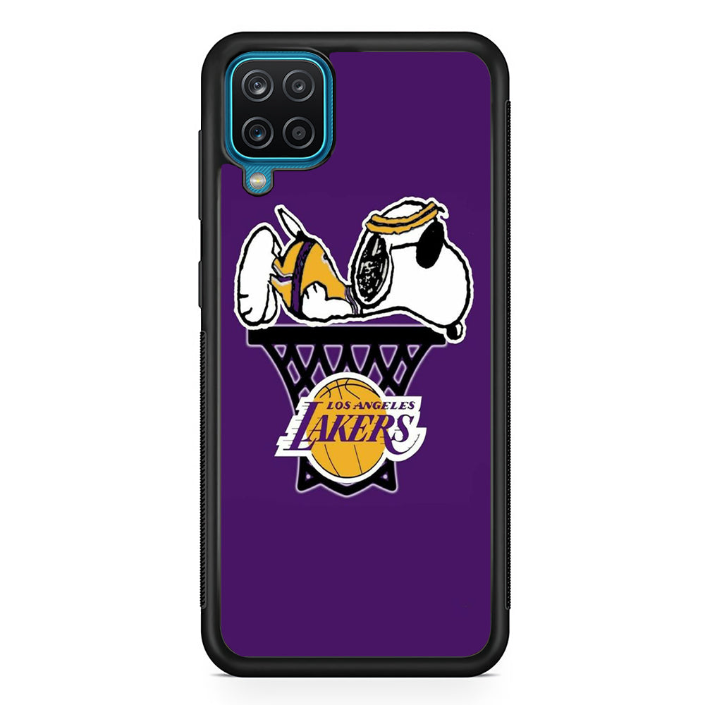 NBA Lakers Snoopy Basketball Samsung Galaxy A12 Case-Phone Case-Rubber Black (2D Case)-Altracase