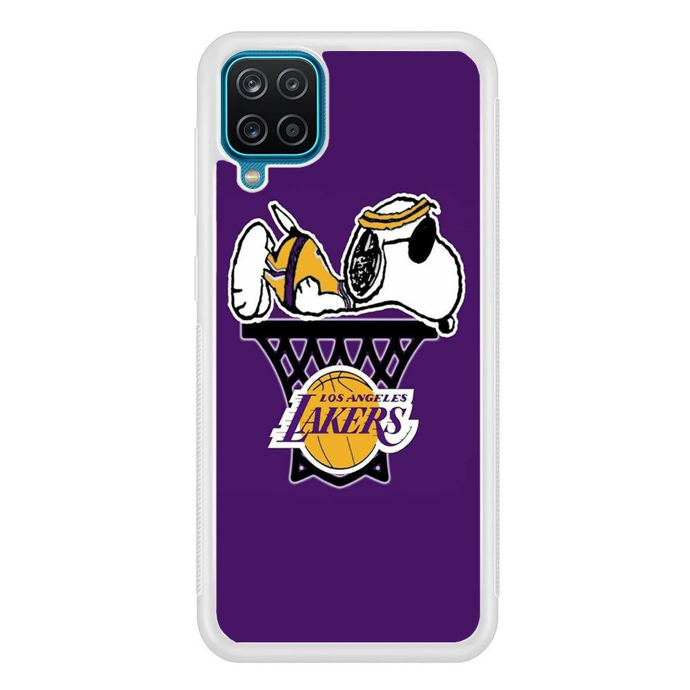 NBA Lakers Snoopy Basketball Samsung Galaxy A12 Case-Phone Case-Rubber White (2D Case)-Altracase