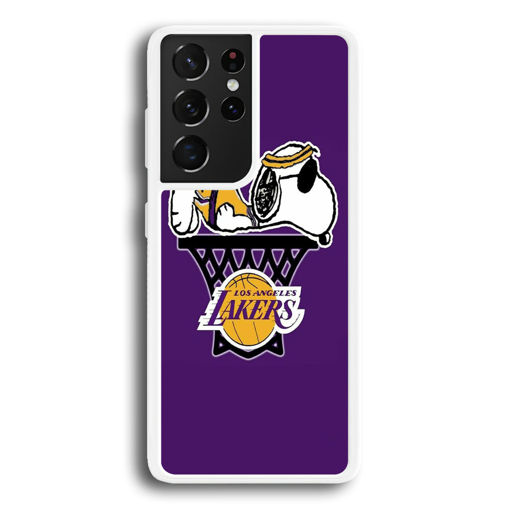 NBA Lakers Snoopy Basketball Samsung Galaxy S21 Ultra Case-Phone Case-Rubber White (2D Case)-Altracase
