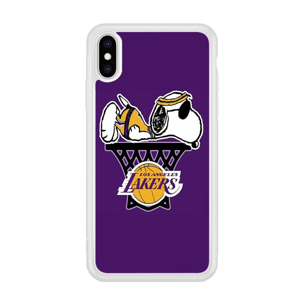NBA Lakers Snoopy Basketball iPhone Xs Case-Phone Case-Rubber White (2D Case)-Altracase