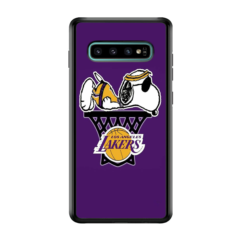 NBA Lakers Snoopy Basketball Samsung Galaxy S10 Plus Case-Phone Case-Rubber Black (2D Case)-Altracase