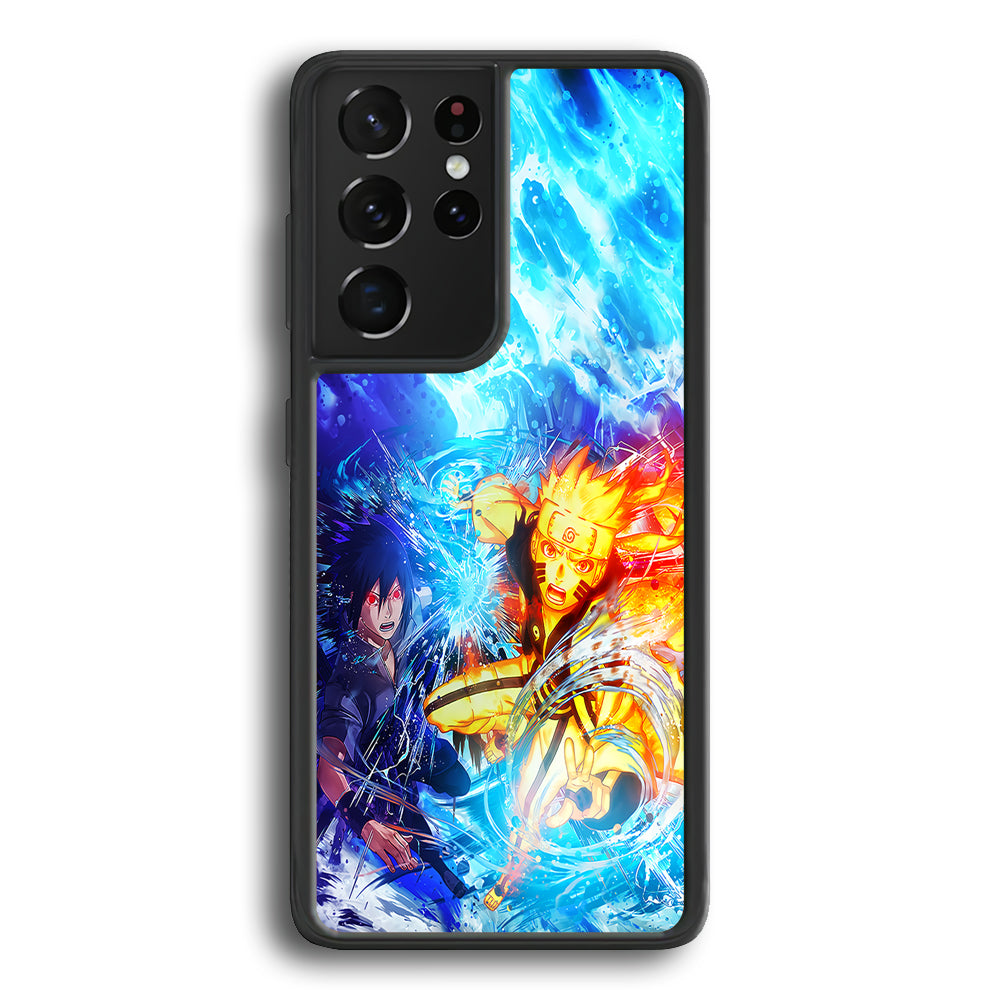 Naruto Sasuke Together Samsung Galaxy S24 Ultra Case-Phone Case-Rubber Black (2D Case)-Altracase