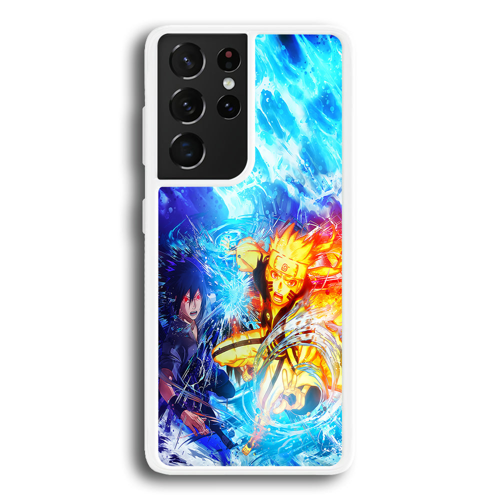 Naruto Sasuke Together Samsung Galaxy S24 Ultra Case-Phone Case-Rubber White (2D Case)-Altracase