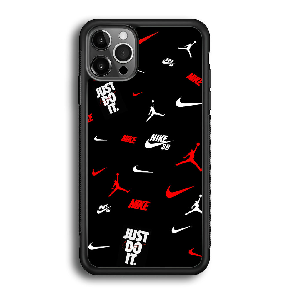 Nike Collage Emblem Jordan iPhone 12 Pro Max Case-Mobile Phone Case-Rubber Black (2D Case)-Altracase