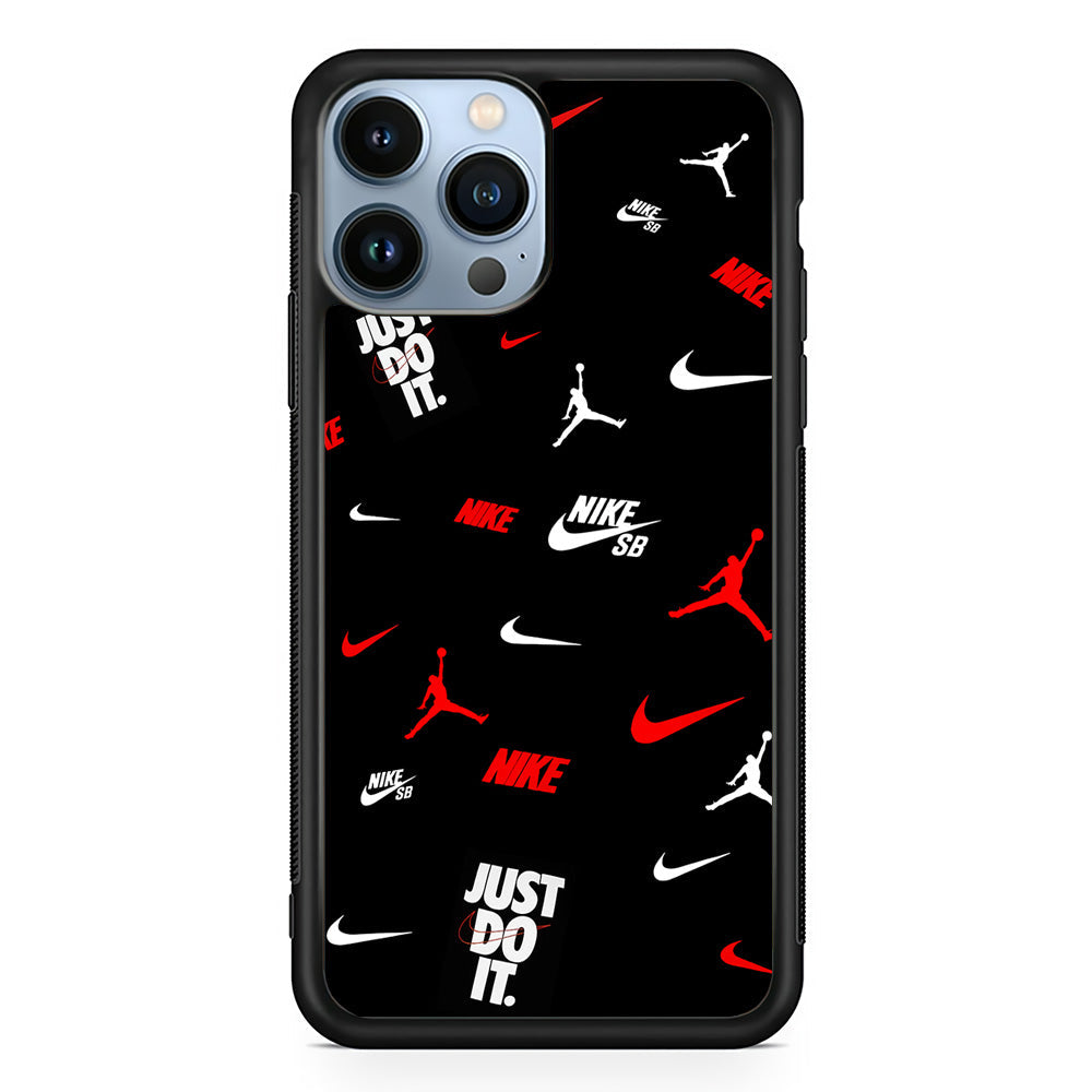 Nike Collage Emblem Jordan iPhone 15 Pro Max Case-Mobile Phone Case-Rubber Black (2D Case)-Altracase